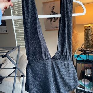 Black Shimmer Halter Top